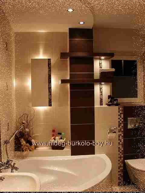 bézs barna fürdőszoba díszítő világítókkal