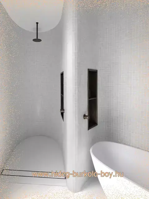 fürdőszoba kád és zuhanyzó ívelt fallal